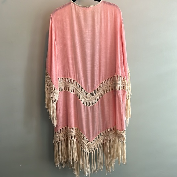 Umgee Lightweight Fringe Kimono Duster | Large | Peach | EUC - Picture 8 of 10